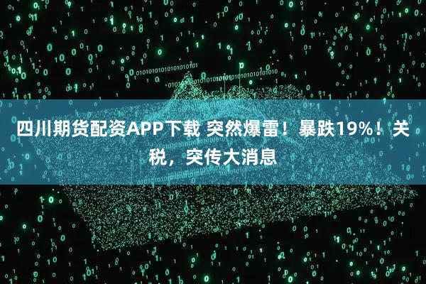 四川期货配资APP下载 突然爆雷！暴跌19%！关税，突传大消息