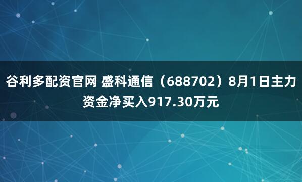 谷利多配资官网 盛科通信(688702)8月1日主力资金净买入917.30万元